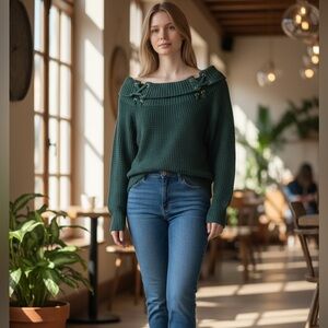 Guess Green Off-the-Shoulder Sweater